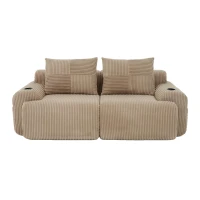 Modulares 2-Sitzer-Cordsofa, mit Getränkehalter und Seitentasche, 200 x 99 x 80 cm, Khaki(m-1)