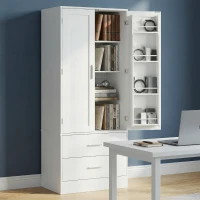 HOMCOM Szafka kuchenna Bufet z 2 drzwiami, 8 półkami drzwiowymi, 2 szufladami, Wysoki szafka z regulowanymi półkami, Nowoczesny schowek na zapasy do salonu, Biały, 60 x 40 x 159 cm(m-14)