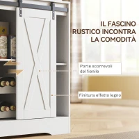 HOMCOM Credenza Cucina con Prese Elettriche, Luce LED, Portabottiglie e Ante Scorrevoli, 100x38x180 cm, Bianco(m-7)