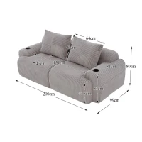 Modulares 2-Sitzer-Cordsofa, mit Getränkehalter und Seitentasche, 200 x 99 x 80 cm, Hellgrau(m-3)