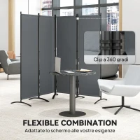 Outsunny Paravento da Esterno e Interno a 4 Pannelli Pieghevole, 221x50x172cm, Grigio Scuro(m-5)