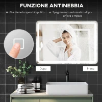HOMCOM Specchio Bagno con Interruttore Touch, Luce LED a 3 Temperature e Antiappannamento, 70x100cm(m-7)