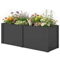 Outsunny Huerto elevado de acero galvanizado, 150 x 53 x 55 cm, jardinera exterior con separador, Negro(m-7)