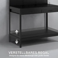 HOMCOM 110 cm Werkbank mit Lochwand, robuste Werkbank mit Steckdosenleiste und LED-Beleuchtung, Schwarz(m-5)