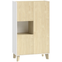 HOMCOM Aparador para salón, mueble de almacenamiento con 6 compartimentos y puertas con cierre amortiguado, 80x40x135cm, blanco y madera natural