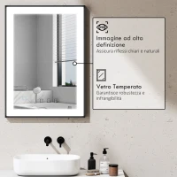 HOMCOM Specchio da Bagno Illuminato a LED con Colore e Temperatura Regolabile e Cornice in Alluminio, 70x3x50 cm, Nero(m-6)