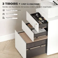 Vinsetto Caisson de bureau rangement bureau sur roulettes 3 tiroirs coulissants verrouillables trieur à dossiers dim. 39L x 48I x 59H cm acier blanc(m-4)