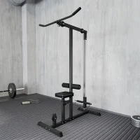 HOMCOM Máquina de Musculación Estación de Entrenamiento para Jalón al Pecho con Polea y Asiento Regulable para Entrenamiento en Gimnasio Hogar Oficina Carga Máx. 100 kg 107x120x190 cm Negro(m-8)