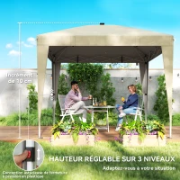 Outsunny Tonnelle de jardin 3 x 3 m avec éclairage pop up tente pliante réglable en hauteur télécommande sac de transport crème(m-7)