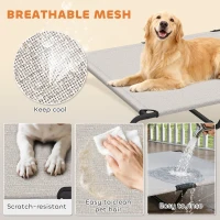 PawHut Legowisko Outdoor, Podwyższone legowisko dla dużych psów, z ramą stalową, oddychającą siatką, 152x94x23 cm, Beżowe(m-5)