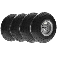Outsunny Conjunto de 4 Rodas para Carrinho Pneus de Borracha Ø255 x 75 mm Eixo de 16 mm Carga 80 kg Preto(m-1)