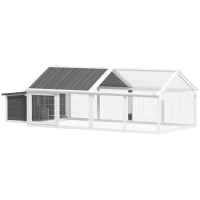 PawHut Pollaio da Giardino per 4-8 Galline in Legno con Rete Metallica e Tetto Apribile, 240x112.5x76 cm, Bianco(m-11)