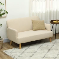 HOMCOM Divano 2 Posti Moderno Effetto Velluto con Imbottitura Spessa, 140x74x79cm, Bianco Crema(m-2)