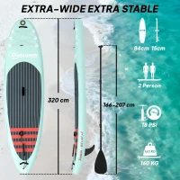 Outsunny Placă de Paddle Surf Gonflabilă 320 cm, cu Suprafață Antiderapantă, Vâslă Reglabilă din Aluminiu, Aripioară, Pompă și Rucsac(m-3)