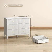 HOMCOM Kommode Sideboard mit 6 Schubladen Moderner Aufbewahrungsschrank für Wohnzimmer Schlafzimmer Flur 100 x 40 x 78 cm Weiß(m-3)