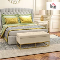 HOMCOM Storage Bench with Upholstered Seat, Decorative Button Tufting, Flannel Look, Gold-tone Steel Legs, 110 x 47 x 46.5 cm(m-3)
