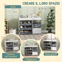 AIYAPLAY Mobile Portagiochi per Bambini con 11 Cestini in Tessuto, Armadietto e Ripiani, 105x30x80 cm, Bianco(m-6)