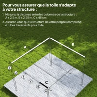 Outsunny Toile de toit pour pergola tonnelle rétractable de 3 x 3 m - toile uniquement 250 x 255 cm gris clair(m-4)