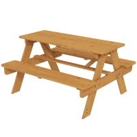 AIYAPLAY Conjunto de jardín exterior para niños, mesa de picnic infantil con bancos, estructura de madera maciza, madera natural(m-1)