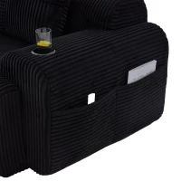 Modulares 2-Sitzer-Cordsofa, mit Getränkehalter und Seitentasche, 200 x 99 x 80 cm, Schwarz(m-9)