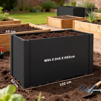Outsunny Raised bed with open bottom, planter box with reinforcement bar and gloves, 102 x 52 x 55 cm, Black(m-3)
