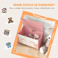 ZONEKIZ Coffre à jouet enfant coffre de rangement enfant couvercle rabattable motif de forêt coins arrondis 60 x 37 x 39 cm rose(m-6)