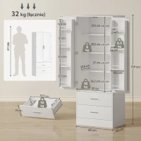 HOMCOM Szafka kuchenna Bufet z 2 drzwiami, 8 półkami drzwiowymi, 2 szufladami, Wysoki szafka z regulowanymi półkami, Nowoczesny schowek na zapasy do salonu, Biały, 60 x 40 x 159 cm(m-4)