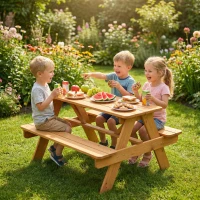 AIYAPLAY Conjunto de Jardim Exterior Infantil Mesa de Piquenique Infantil com Bancos Estrutura em Madeira Maciça Madeira Natural(m-6)