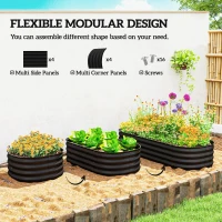 Outsunny Galvanised Raised Garden Bed, Metal Planter Box with Safety Edging, for Flowers, Herbs, Succulents, Black(m-4)