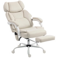 HOMCOM Ergonomische bureaustoel met vibratiemassage en verwarming, kantelbaar, met voetsteun, crème wit