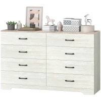 HOMCOM Cassettiera 8 Cassetti Moderna in Legno, 140x40x86 cm, Noce e Grigio Chiaro(m-10)