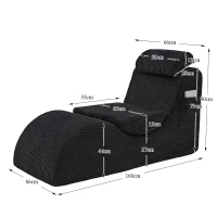 Moderner Freizeit-Sessel mit ergonomischer Rückenlehne, abnehmbarem Sitzkissen und Seitentasche, 160 x 66 x 90 cm, Schwarz(m-3)