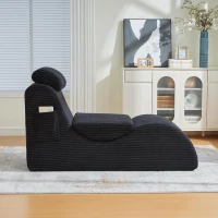 Moderner Freizeit-Sessel mit ergonomischer Rückenlehne, abnehmbarem Sitzkissen und Seitentasche, 160 x 66 x 90 cm, Schwarz(m-4)
