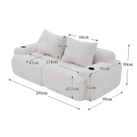 Modulares 2-Sitzer-Cordsofa, mit Getränkehalter und Seitentasche, 200 x 99 x 80 cm, Beige(m-3)