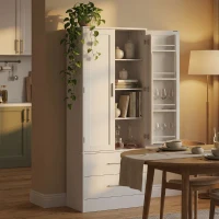 HOMCOM Szafka kuchenna Bufet z 2 drzwiami, 8 półkami drzwiowymi, 2 szufladami, Wysoki szafka z regulowanymi półkami, Nowoczesny schowek na zapasy do salonu, Biały, 60 x 40 x 159 cm(m-18)