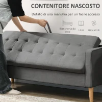 HOMCOM Divano 3 Posti Moderno in Velluto di Ghiaccio con Vano Contenitore e Design Scandinavo, Grigio, 166.5x62x82cm(m-6)