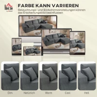 HOMCOM Modułowa narożna sofa, L-kształtna sofa-łóżko z głębokim siedziskiem, szerokimi podłokietnikami, 2 poduszki, ciemnoszary(m-8)