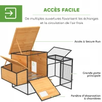 PawHut Poulailler cage à poule en bois et acier avec enclos pondoir tiroir à déjection et toit ouvert 192x81,5x104cm orange(m-6)