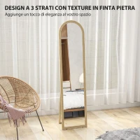 HOMCOM Specchio da Terra e Parete a Figura Intera con Cavalletto, Effetto Pietra e Forma ad Arco, 40x160 cm, Beige(m-5)