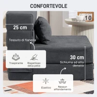 HOMCOM Poltrona Letto Pieghevole Convertibile in Chaise Longue e Materasso, 80x80x64 cm, Grigio Scuro(m-5)