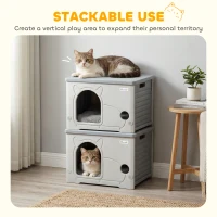 PawHut Cat House Stackable Pet Shelter with Removable Cushion for Indoor Outdoor Use Grey(m-6)