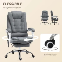 Vinsetto Poltrona da Ufficio con Telecomando e 6 Punti di Massaggio, in Tessuto misto velluto e lino, 67x79x111-121 cm, Grigio(m-7)