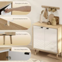 HOMCOM Credenza Moderna a 2 Ante con Ripiano Regolabile, 72x35x77 cm, Bianco Lucido e Rovere(m-6)