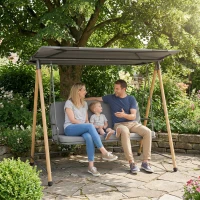 Outsunny Gartenschaukel 3‑Sitzer, Außenschaukel mit verstellbarem Dach und abnehmbarem dickem Kissen, 208x125x180cm, Grau(m-6)