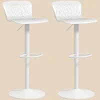 HOMCOM Set 2 Sgabelli da Bar con Schienale, Girevoli e con Altezza Regolabile, Polipropilene, Bianco(m-10)