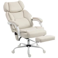 HOMCOM Fauteuil de bureau à dossier haut avec massage par vibration et chauffage, ergonomique, inclinable, avec repose-pieds, blanc crème(m-7)