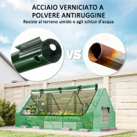 Outsunny Serra Piccola con 2 Finestrelle Laterali e Finestra Centrale, in Acciaio, PE e PP, 240x90x90 cm, Verde(m-7)