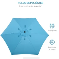 Outsunny Sombrilla de Jardín Ø260x235 cm Parasol de Jardín Reclinable con Manivela Poste Desmontable de Aluminio 6 Varillas Azul(m-6)