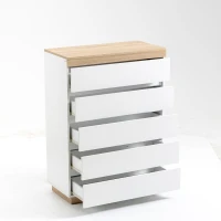 HOMCOM Kommode mit 5 Schubladen Schubladenkommode Mehrzweckschrank Sideboard Schrank Eiche+Weiß 80 x 40 x 109 cm(m-1)