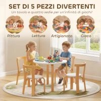 AIYAPLAY Set Tavolo e Sedie per Bambini 3-8 Anni 5 pz con Bordi Arrotondati in Legno Bianco(m-4)